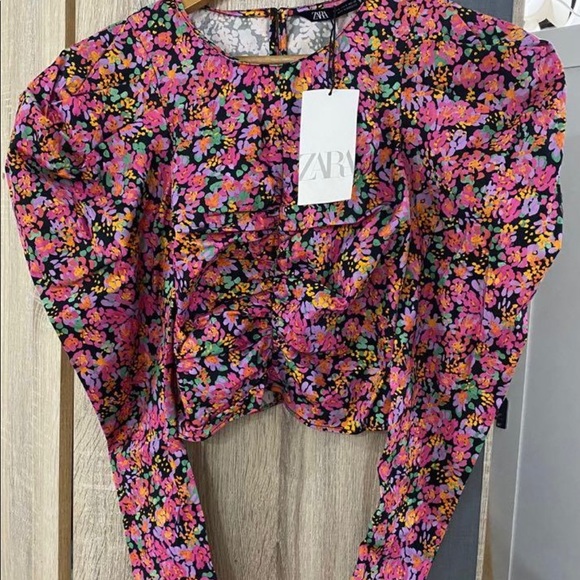 Zara Puff Sleeve Floral Long Sleeve Blouse - Picture 4 of 6